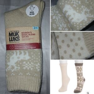 2 Pairs! Muk Luks Wool Blend Crew Socks With Arch Support, Polka Dot  Reindeer